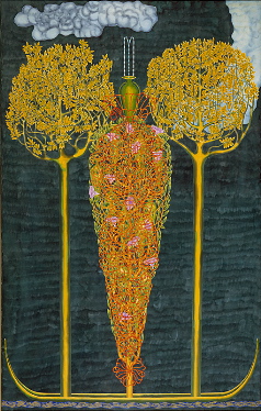 Green rain, year: 1998, size: 206x131cm, material: paper cut, watercolours on paper, photographer: n/a