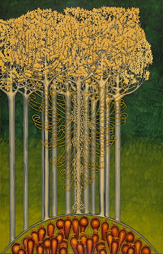 Unknown hush, year: 1999, size: 206x131cm, material: paper cut, watercolours on paper, photographer: n/a