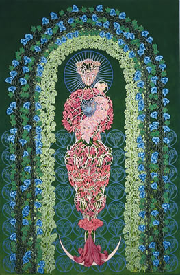 Image of heart, or Early Green, year: 2003-2005, size: 90x60cm, material: paper cut, oil, pencil and watercolours on paper, photographer: Natacha Salamin, Basel, CH