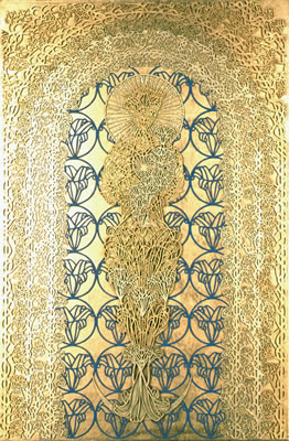 Image of heart, or Two Heavens, year: 2003-2005, size: 90x60cm, material: paper cut, oil and gold leaf on paper, photographer: Natacha Salamin, Basel, CH