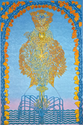 Image of heart, or Morning Dawn, year: 2003-2005, size: 90x60cm, material: paper cut, oil and watercolours on paper, photographer: Natacha Salamin, Basel, CH